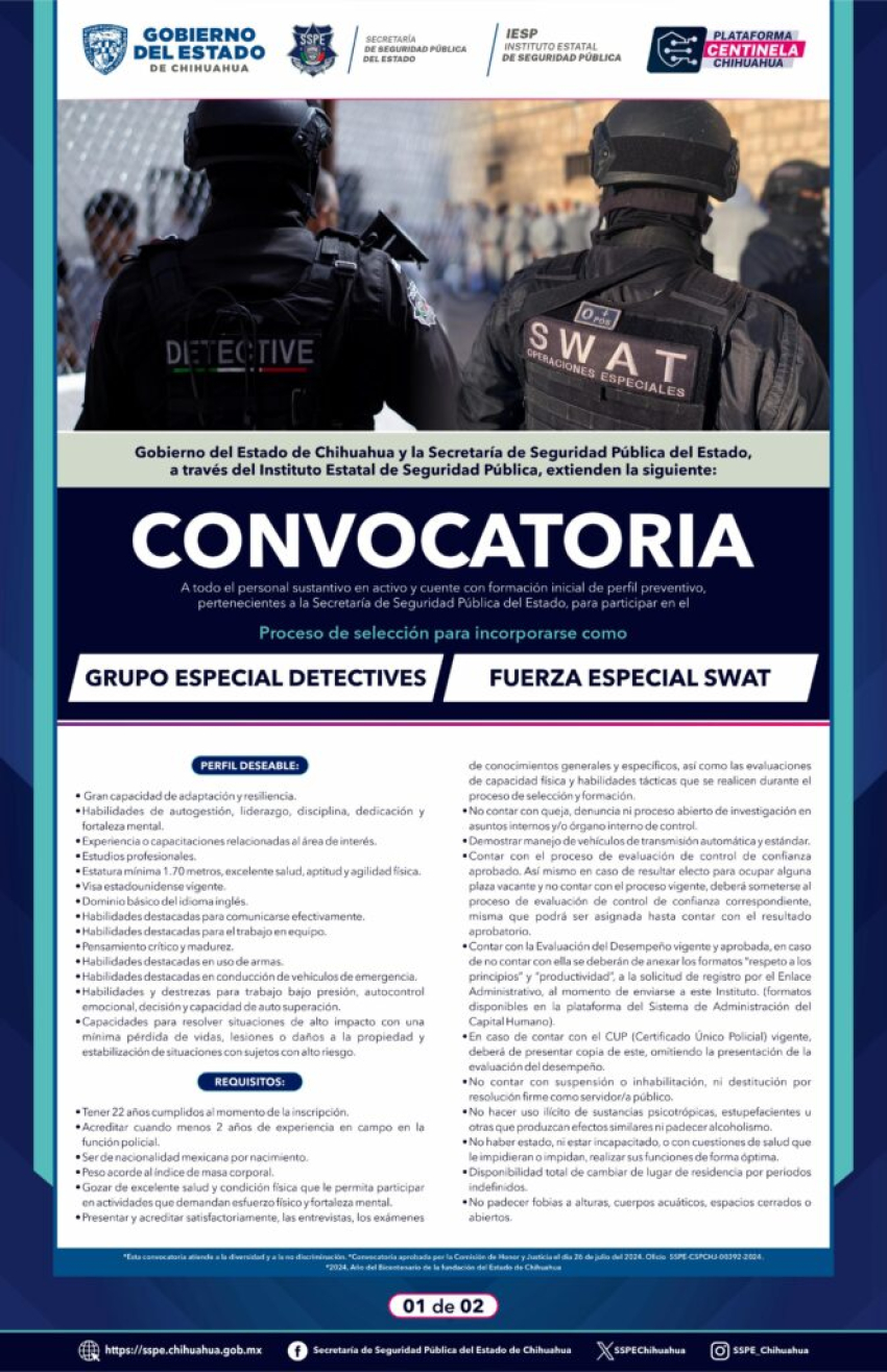 Publican convocatoria para integrar a la Fuerza Especial SWAT