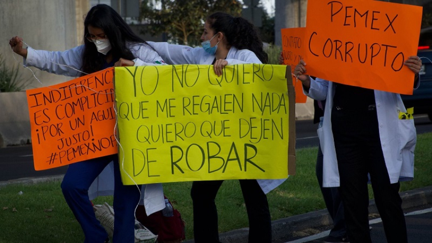 Protestan trabajadores de Pemex en Chihuahua