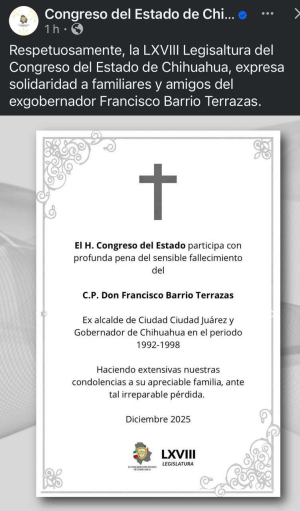 Env&iacute;a el Congreso condolencias por muerte de Francisco Barrio