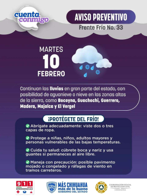 Frente frio 33 podr&iacute;a traer nieve y mas lluvias a la regi&oacute;n