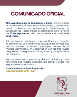 Cancelan festejos en Gpe y Calvo por la violencia