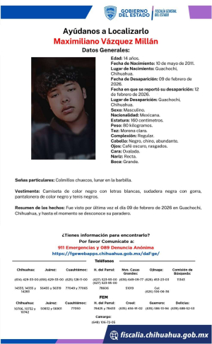 Buscan a menor de 14 a&ntilde;os en Guachochi