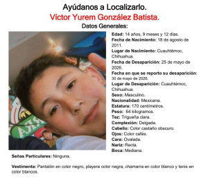 Buscan al menor V&iacute;ctor Yurem; desapareci&oacute; en Cuauht&eacute;moc