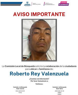 Buscan a familiares de Roberto Rey Valenzuela, hospitalizado en esta ciudad