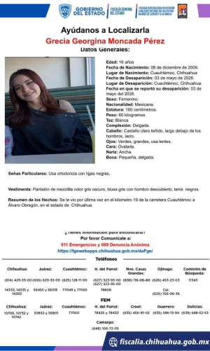 Desaparece jovencita en carretera Cuauht&eacute;moc&ndash;&Aacute;lvaro Obreg&oacute;n