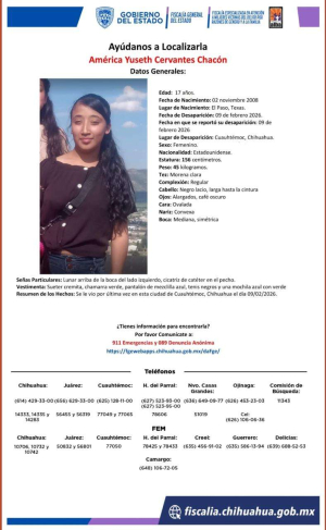 Ayuda a localizar a jovencita perdida en Cuauht&eacute;moc